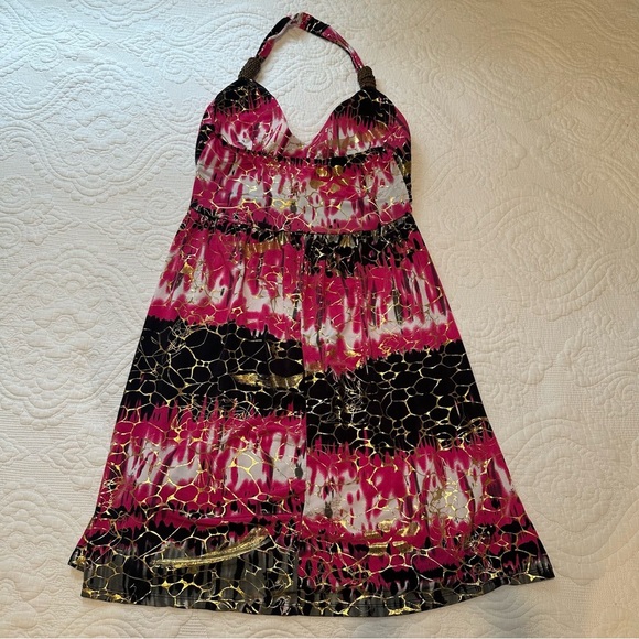 Paradise Contour Y2K Halter Dress. Pink and Gold. Size: Medium. - Picture 6 of 6